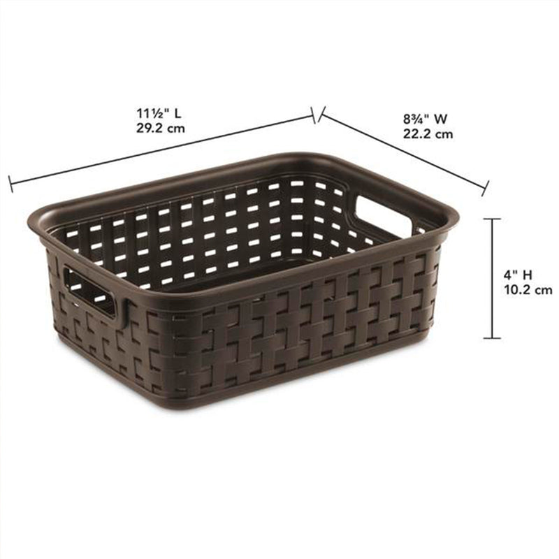 Sterilite 11 Inch Small Weave Storage Organizer Basket Tote, Espresso (16 Pack)