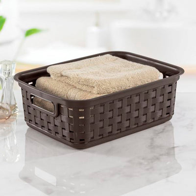 Sterilite 11 Inch Small Weave Storage Organizer Basket Tote, Espresso (32 Pack)
