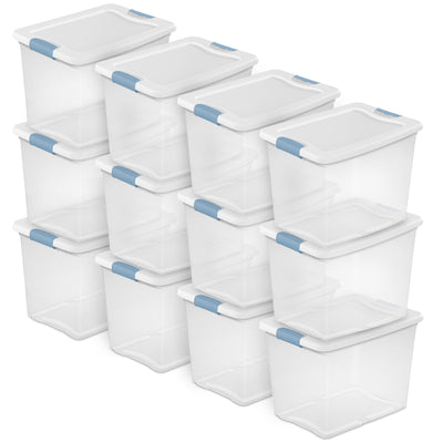 Sterilite 25 Quart Latching Storage Box, Stackable Bin with Latch Lid, 12 Pack