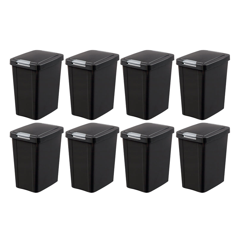 Sterilite 7.5 Gallon TouchTop Wastebasket with Titanium Latch, Black (8 Pack)