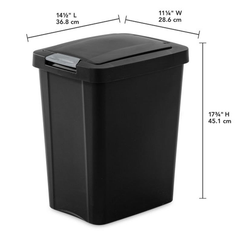 Sterilite 7.5 Gallon TouchTop Wastebasket Trash Can with Latch, 4 Pack, Black