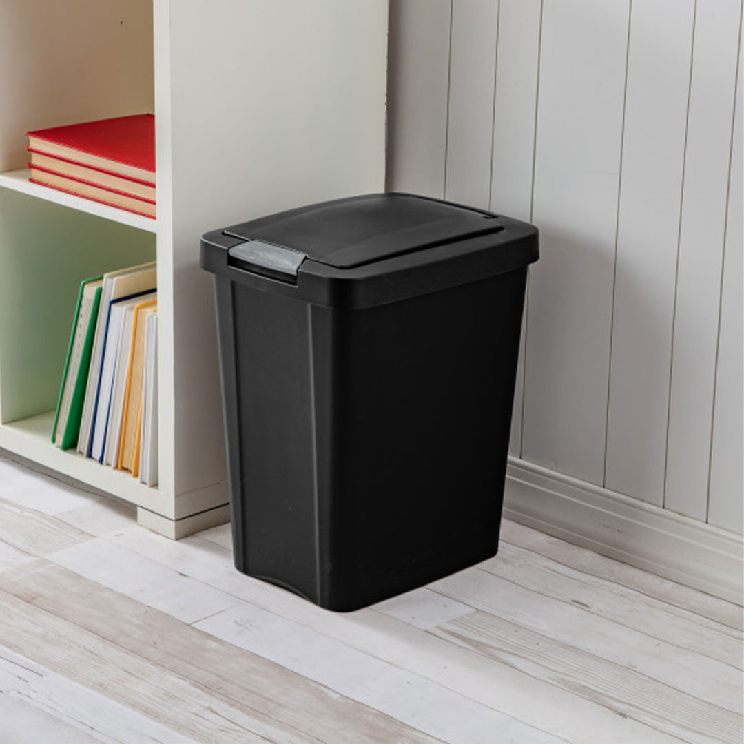 Sterilite 7.5 Gallon TouchTop Wastebasket Trash Can with Latch, 4 Pack, Black