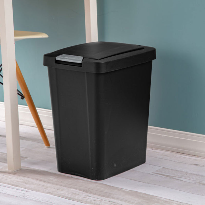 Sterilite 7.5 Gallon TouchTop Wastebasket Trash Can with Latch, 4 Pack, Black