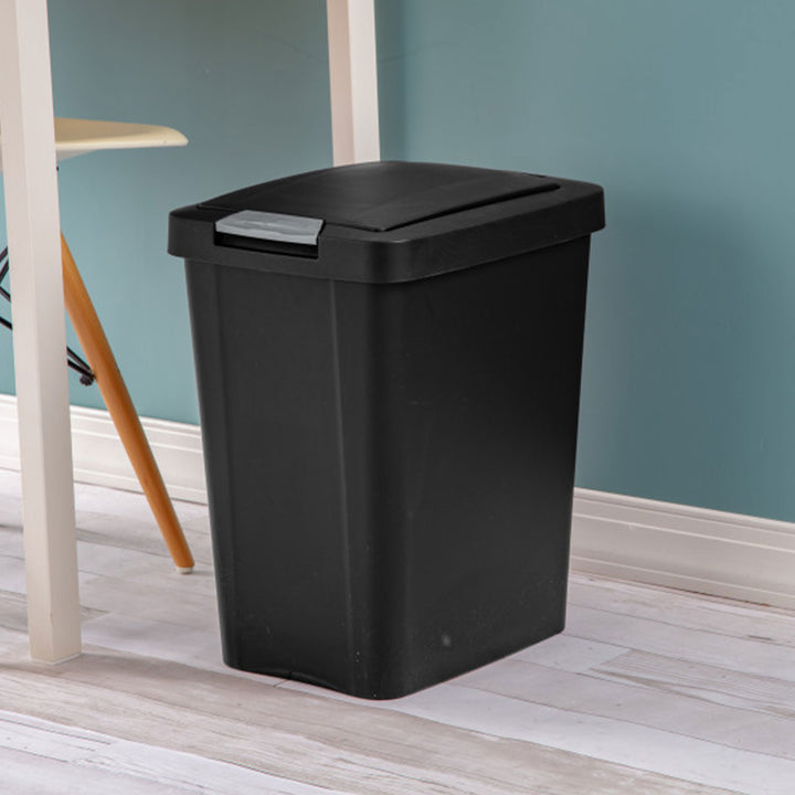 Sterilite 7.5 Gallon TouchTop Wastebasket Trash Can with Latch, 4 Pack, Black