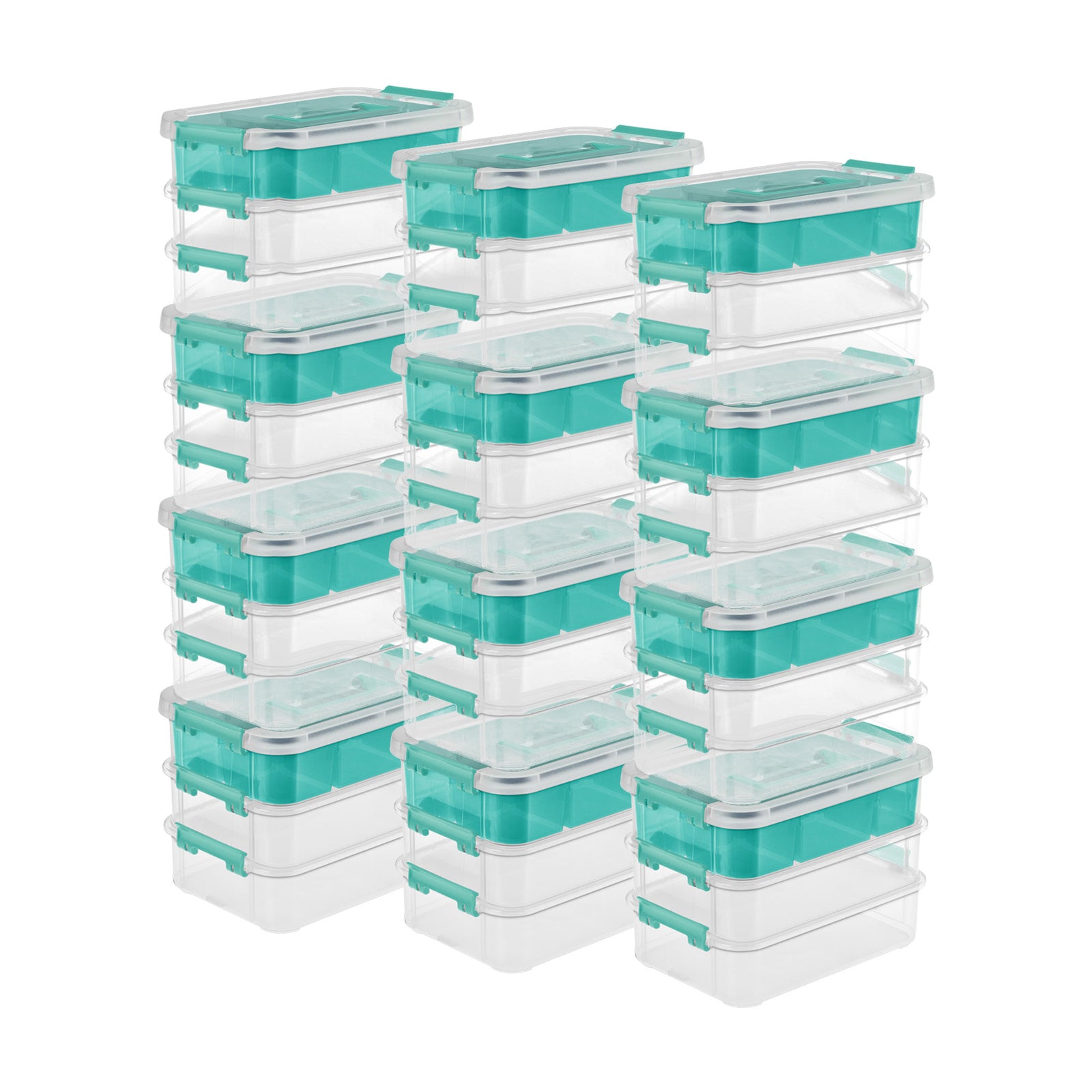 Sterilite Convenient Home 3-Tiered Stacking Carry Storage Box, Clear (12 Pack) - VMInnovations