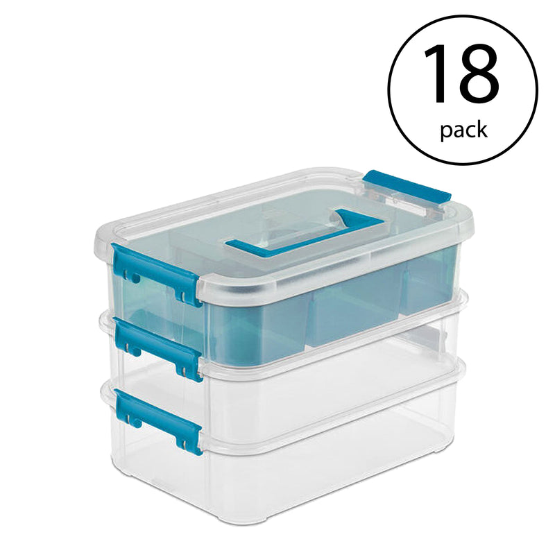 Sterilite Convenient Home 3-Tiered Stacking Carry Storage Box, Clear (18 Pack)