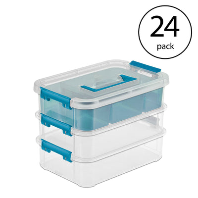 Sterilite Convenient Home 3-Tiered Stacking Carry Storage Box, Clear (24 Pack)