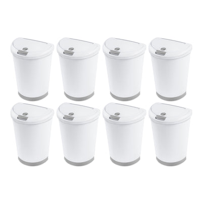 Sterilite 12.3 Gal TouchTop Wastebasket Trash Can w/ Locking Lid, White (8 Pack)