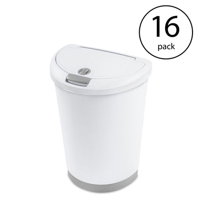 Sterilite 12.3Gal TouchTop Wastebasket Trash Can w/ Locking Lid, White (16 Pack)