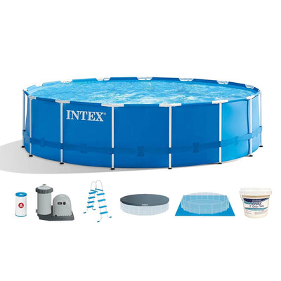 Intex 28241EH 15ft x 48in Metal Frame Above Ground Pool Kit w/ Chlorine Tablets - VMInnovations