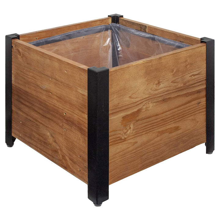 Grapevine 17.2 Inch Wooden Square Urban Garden Planter Box with Liner (Open Box)