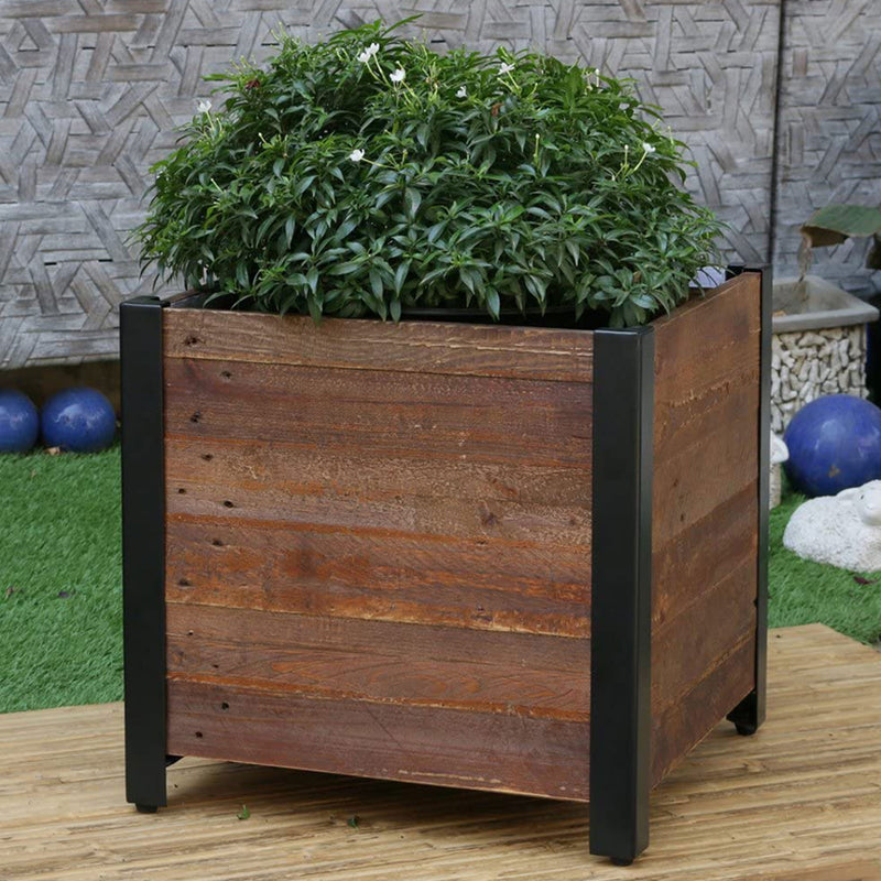 Grapevine 17.2 Inch Wooden Square Urban Garden Planter Box with Liner (Open Box)