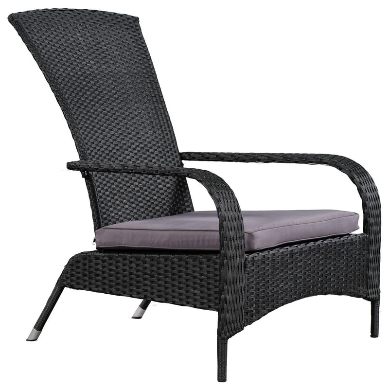 Patioflare Muskoka Outdoor Handwoven Wicker Chair with Dark Gray Cushion, Black