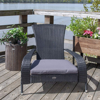 Patioflare Muskoka Outdoor Handwoven Wicker Chair with Dark Gray Cushion, Black