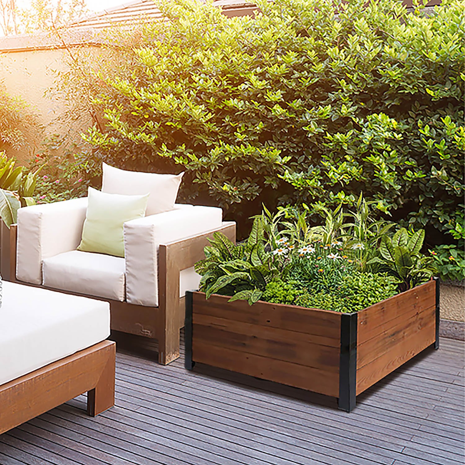 Grapevine 30 Inch Wood Square Urban Garden Raised Planter Box with Liner