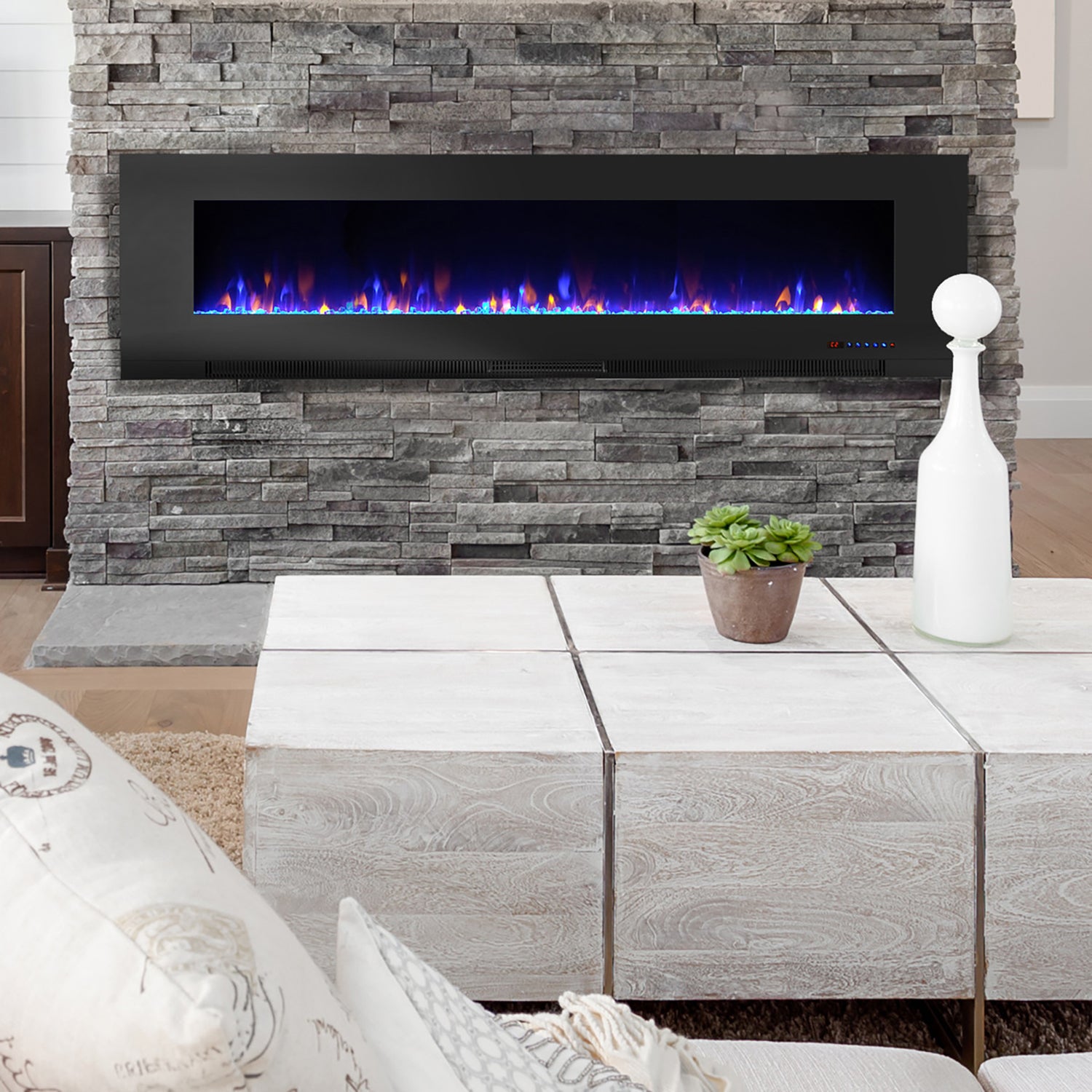 Paramount Mirage 60 Inch Wall Mounted Electric LED Flame Effect Fireplace, Black