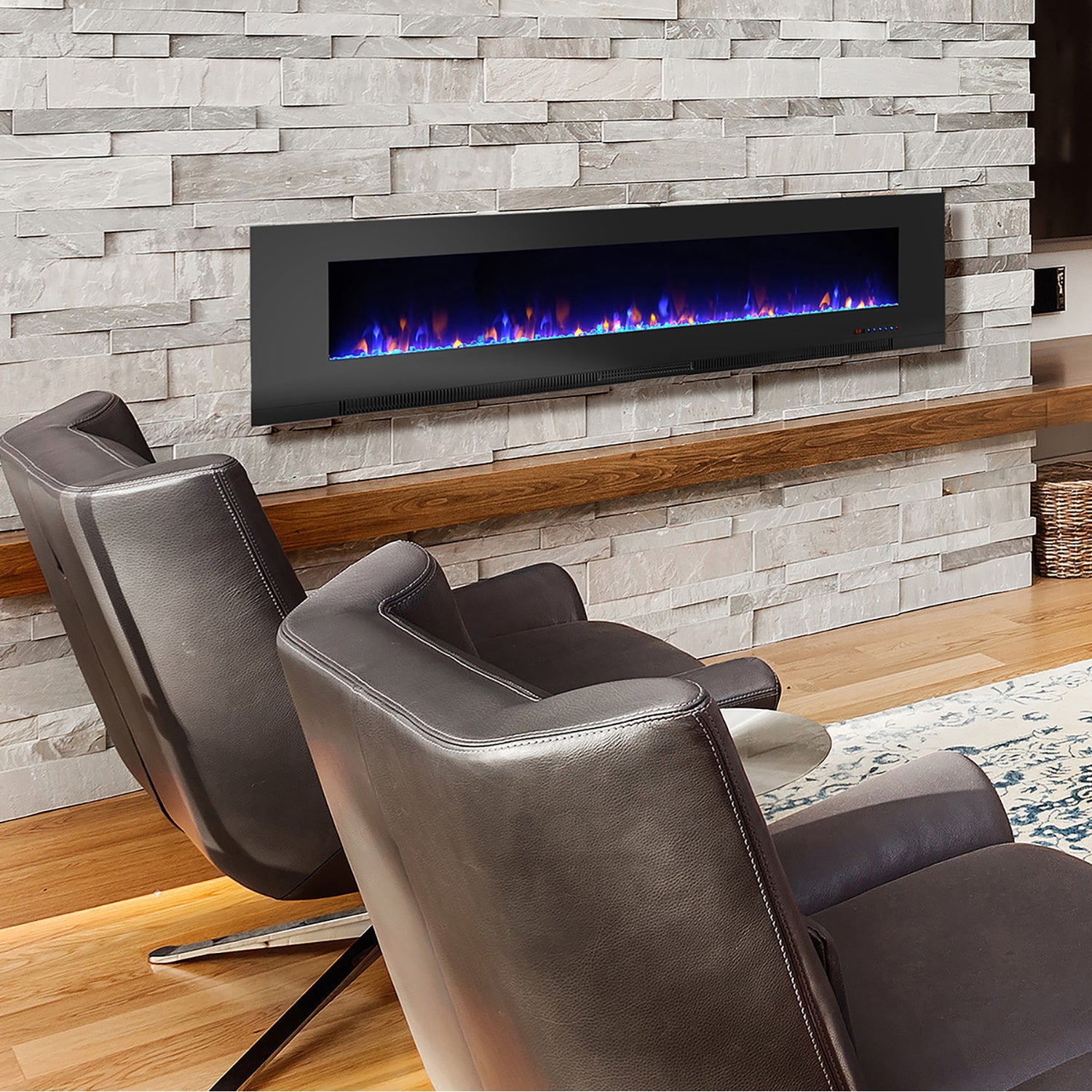 Paramount Mirage 60 Inch Wall Mounted Electric LED Flame Effect Fireplace, Black
