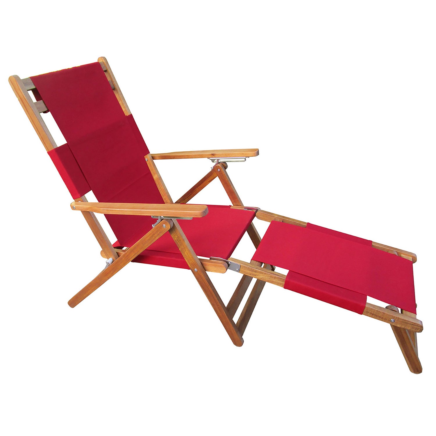 Patioflare Portable Outdoor All Weather Acacia Lounge Chair with Leg Rest, Red