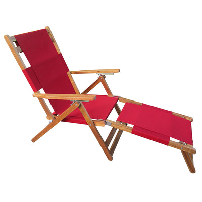 Patioflare Portable Outdoor All Weather Acacia Lounge Chair with Leg Rest, Red