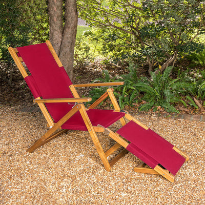 Patioflare Portable Outdoor All Weather Acacia Lounge Chair with Leg Rest, Red