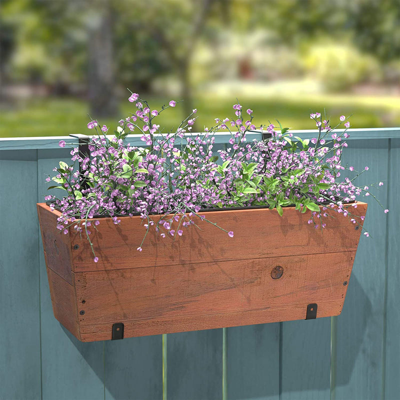 Grapevine 18.9 Inch Wooden Rectangular Urban Garden Deck Planter Box, 2 Pack