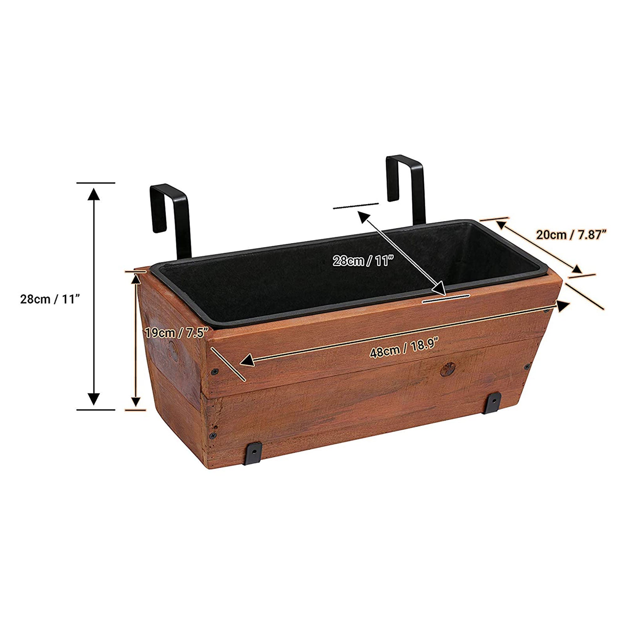 Grapevine 18.9 Inch Wooden Rectangular Urban Garden Deck Planter Box, 2 Pack