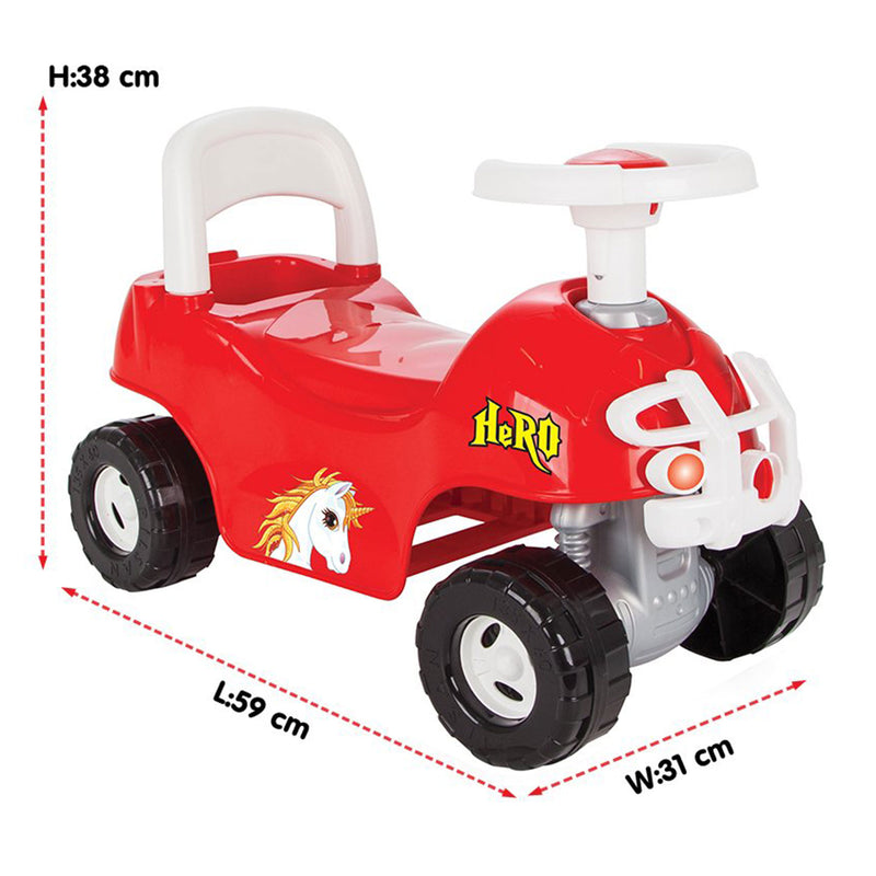 Pilsan Hero ATV Pedalless Ride On Kids Toy w/ Horn for Ages 36 Months & Up, Red