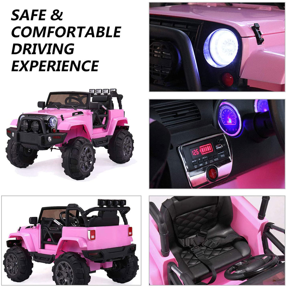 TOBBI 12V Kids Electric Battery Powered Wrangler Ride On Toy with Remote, Pink