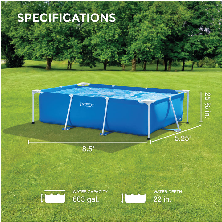 Intex 8.5ft x 26in Rectangular Frame Above Ground Backyard Swimming Pool, Blue