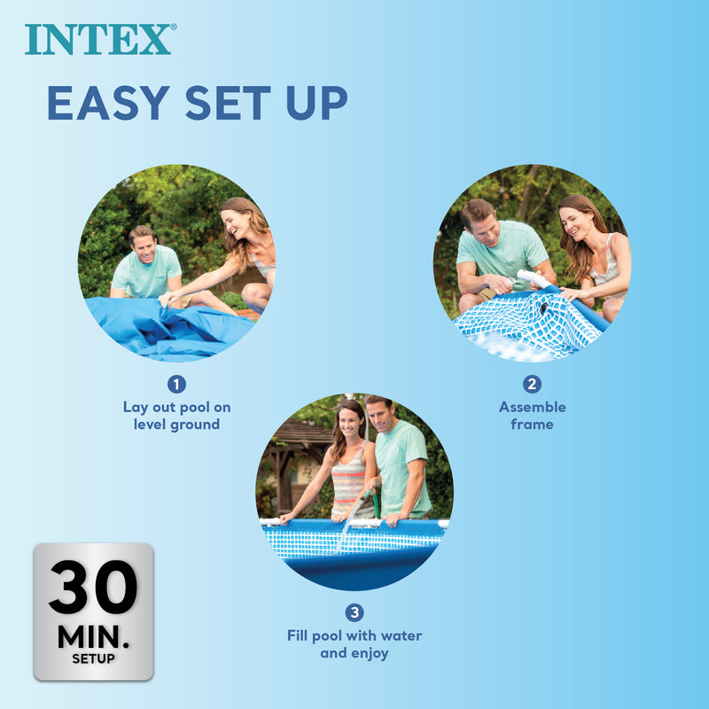 Intex 8.5ft x 26in Rectangular Frame Above Ground Backyard Swimming Pool, Blue