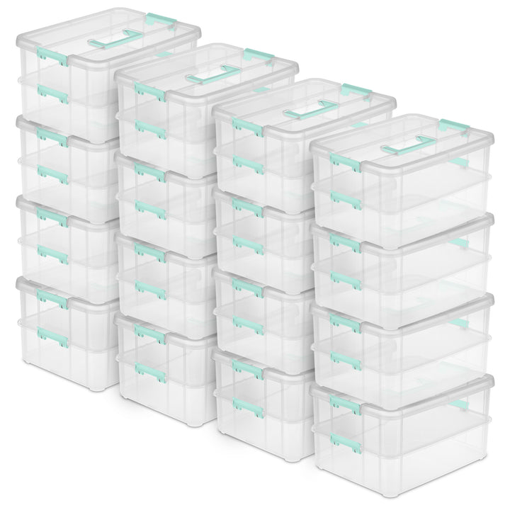 Sterilite Convenient Home 2-Tier Layer Stack Carry Storage Box, Clear (16 Pack)