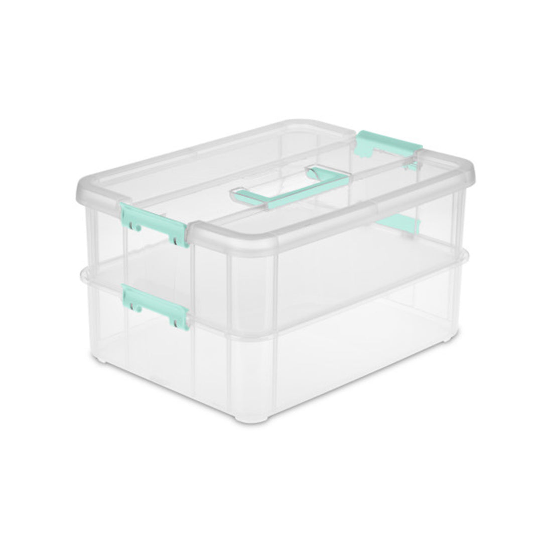 Sterilite Convenient Home 2-Tier Layer Stack Carry Storage Box, Clear (12 Pack)