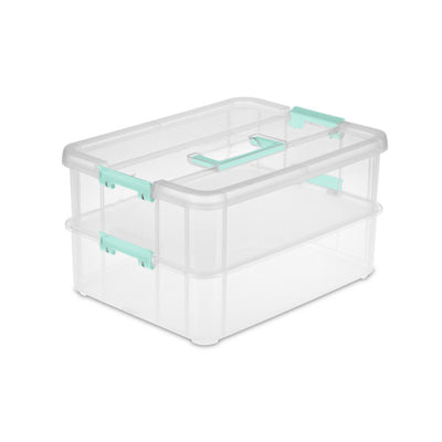 Sterilite Convenient Home 2-Tier Layer Stack Carry Storage Box, Clear (16 Pack)