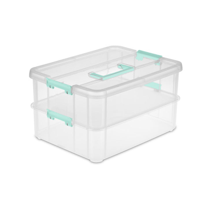 Sterilite Convenient Home 2-Tier Layer Stack Carry Storage Box, Clear (16 Pack)