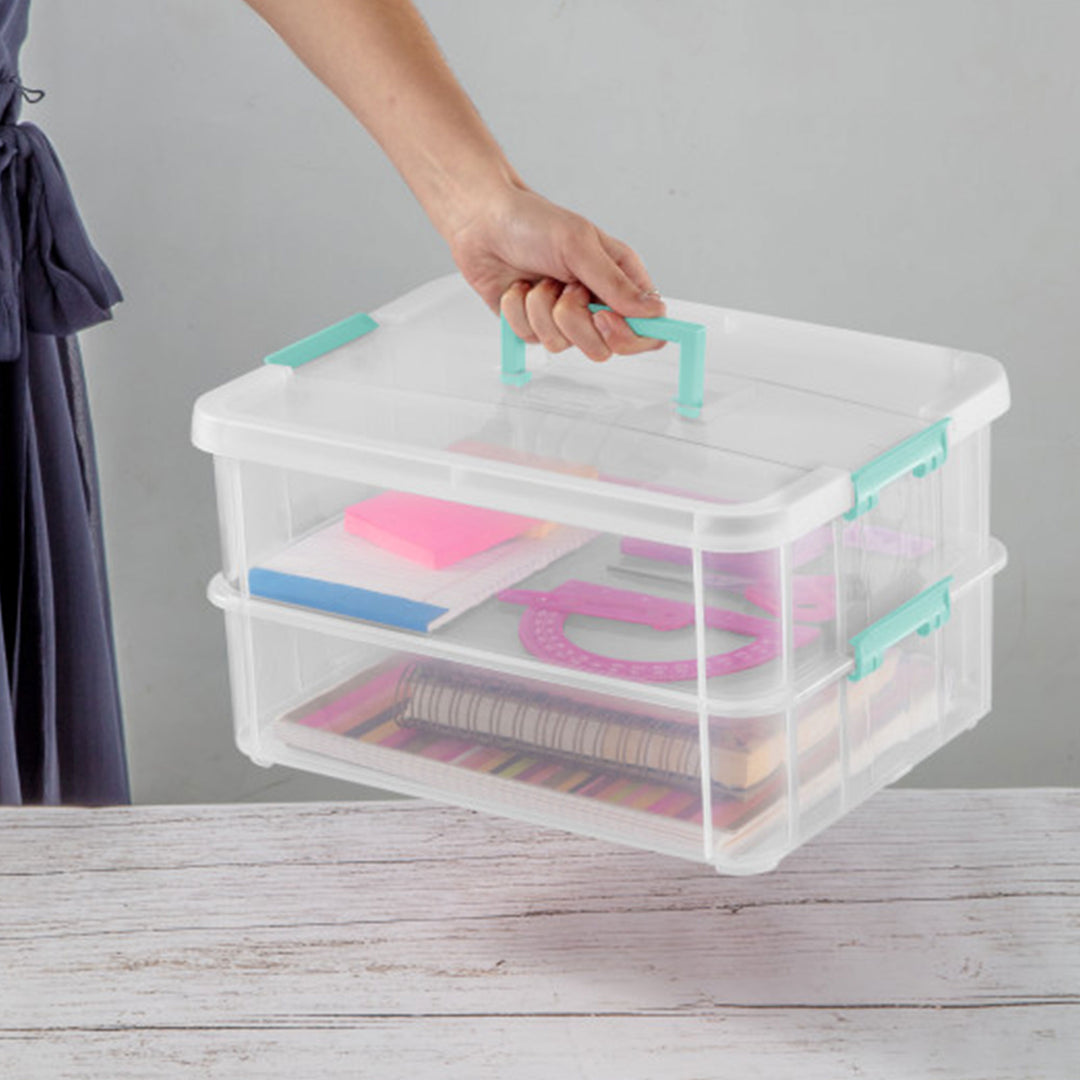 Sterilite Convenient Home 2-Tier Layer Stack Carry Storage Box, Clear (16 Pack)