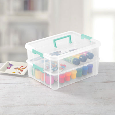 Sterilite Convenient Home 2-Tier Layer Stack Carry Storage Box, Clear (16 Pack)