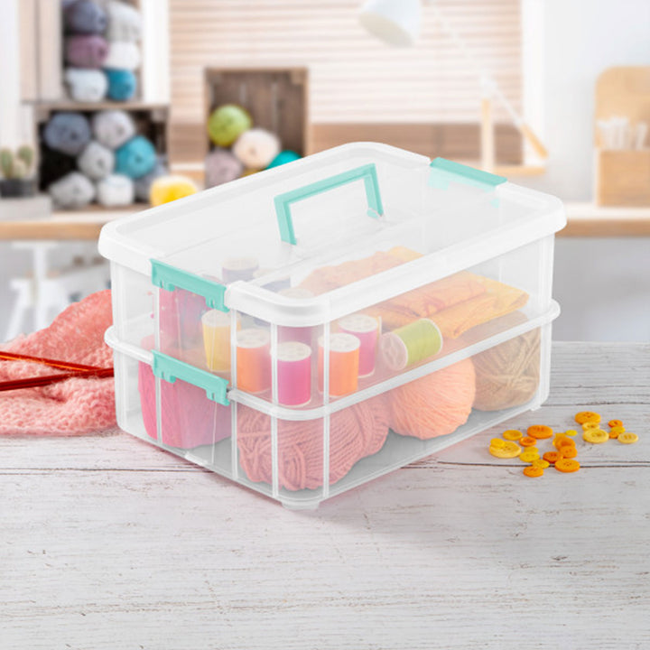 Sterilite Convenient Home 2-Tier Layer Stack Carry Storage Box, Clear (12 Pack)