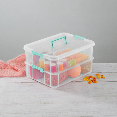Sterilite Convenient Home 2-Tier Layer Stack Carry Storage Box, Clear (16 Pack)