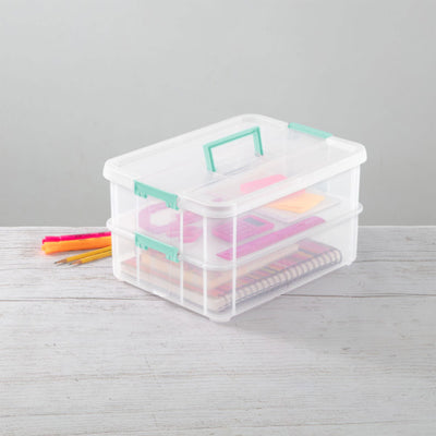 Sterilite Convenient Home 2-Tier Layer Stack Carry Storage Box, Clear (16 Pack)
