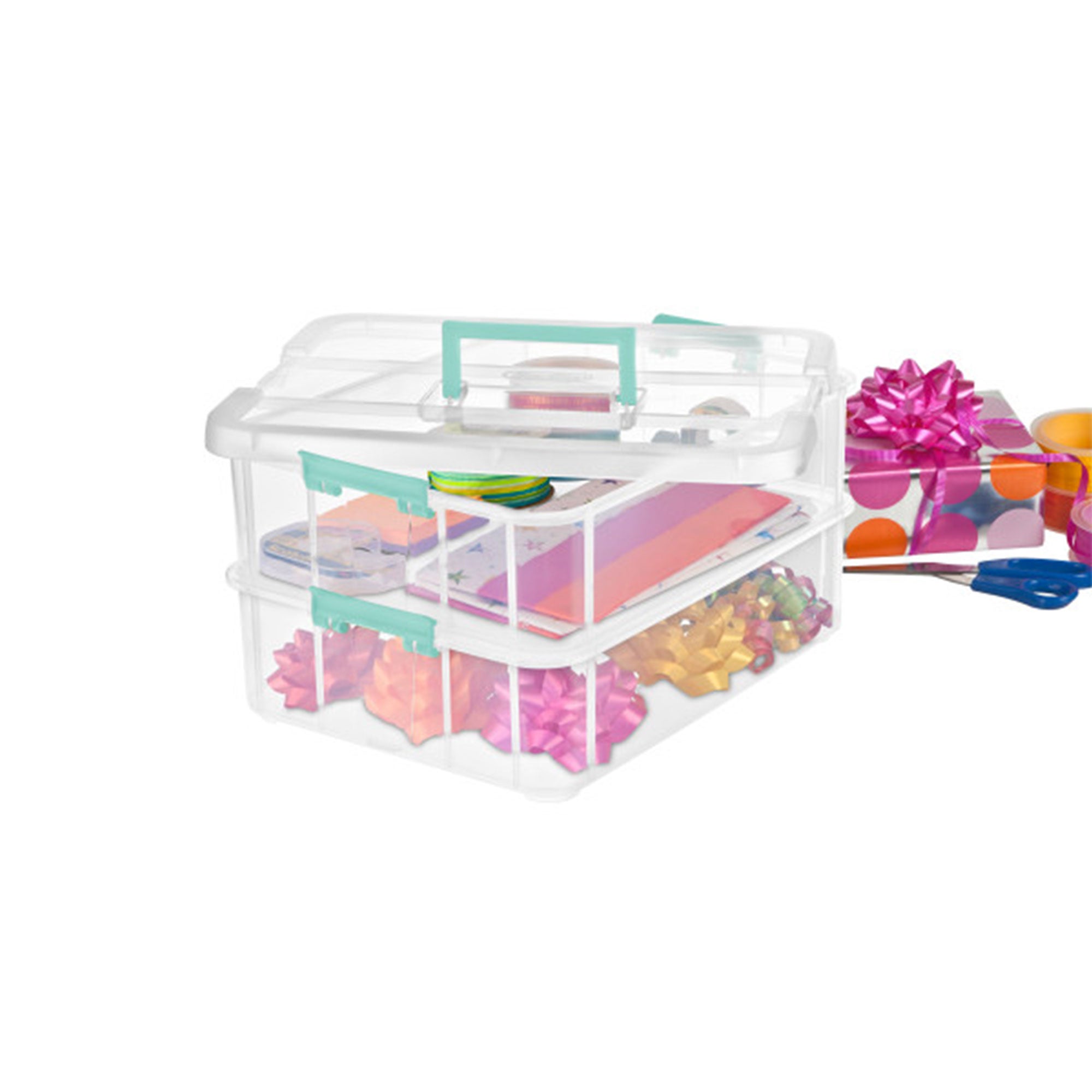 Sterilite Stack and Carry 2 Layer Handle Box Stackable Storage Container, 4 Pack - VMInnovations