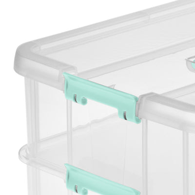 Sterilite Convenient Home 2-Tier Layer Stack Carry Storage Box, Clear (16 Pack)