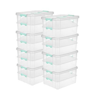 Sterilite Convenient Home 2-Tier Layer Stack Carry Storage Box, Clear (8 Pack)
