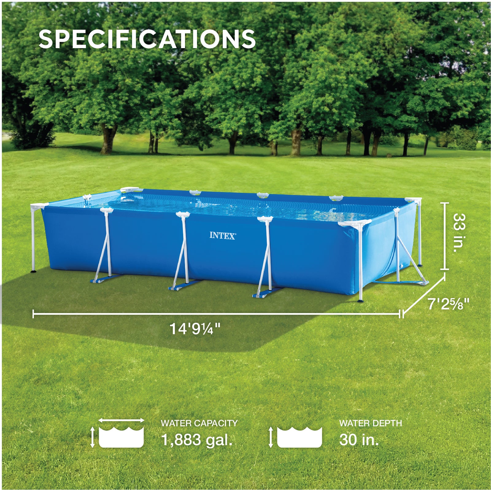 Intex 14ft x 33in Rectangular Above Ground Backyard Swimming Pool w/Filter(Used) - VMInnovations
