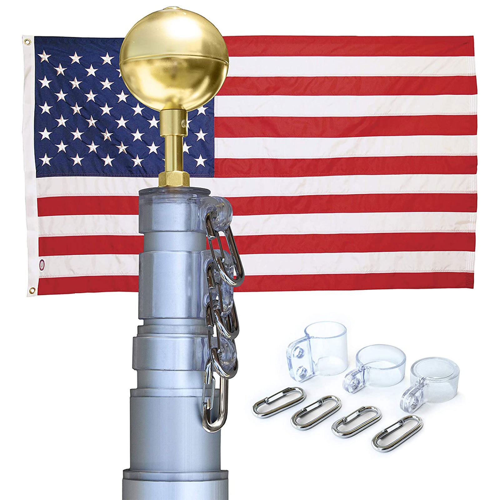 Concord American Flagpole American Elite Flagpole Kit, Clear, 20 Ft (For Parts) - VMInnovations