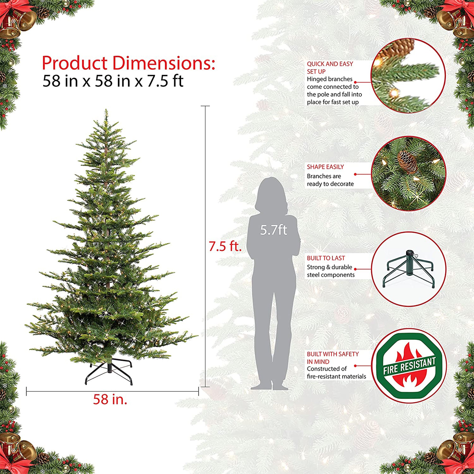Puleo International 7.5' Pre-lit Christmas Tree w/ 700 Clear Lights, Green(Used) - VMInnovations