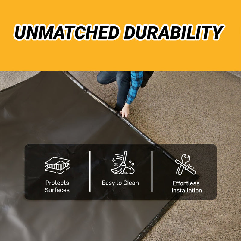 AutoFloorGuard AFG8622 8.5’x22’ Extra Large Heavy Duty Garage Floor Mat for Under Truck for Rain, Ice, and Mud w/ Stay-Put Corner and Telescoping Squeegee