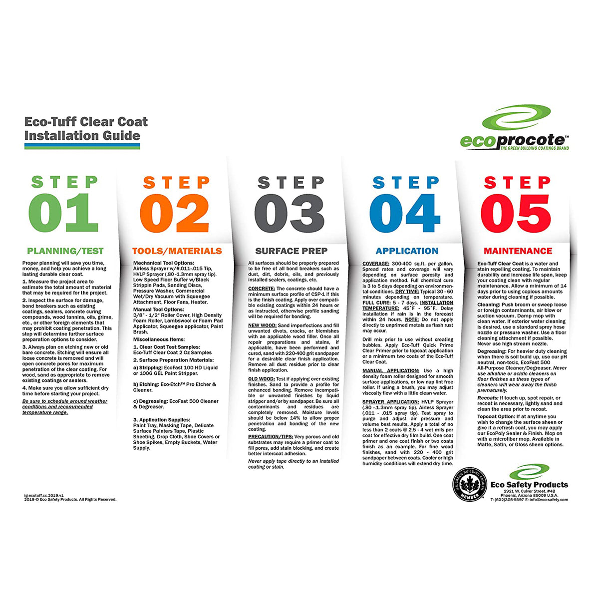 EcoProCote Eco Tuff 5 Gal Clear Coat Sealer Kit for Concrete & Wood Floor, Satin