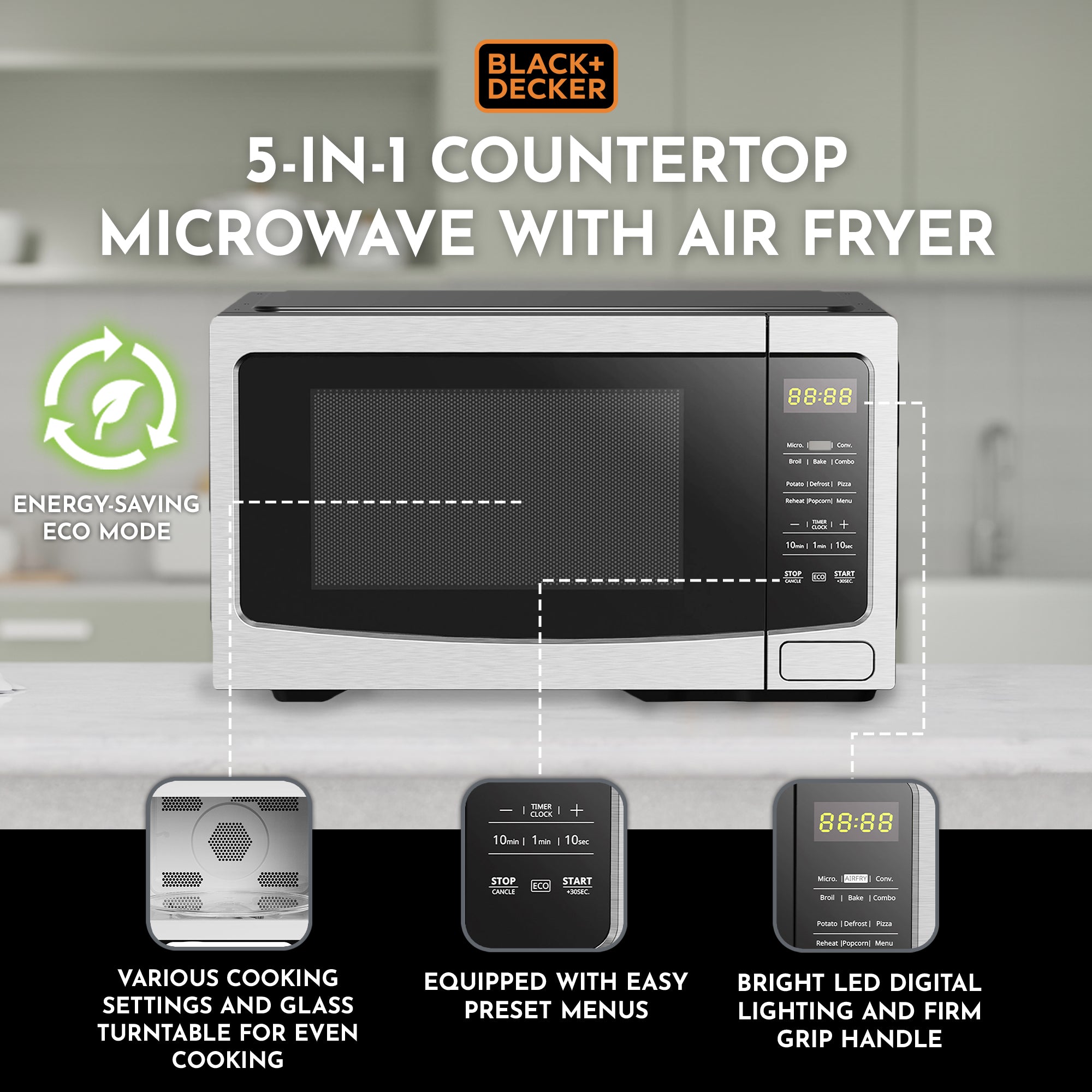 Black and Decker 5-In-1 Countertop Microwave with Air Fryer (Open Box) - VMInnovations
