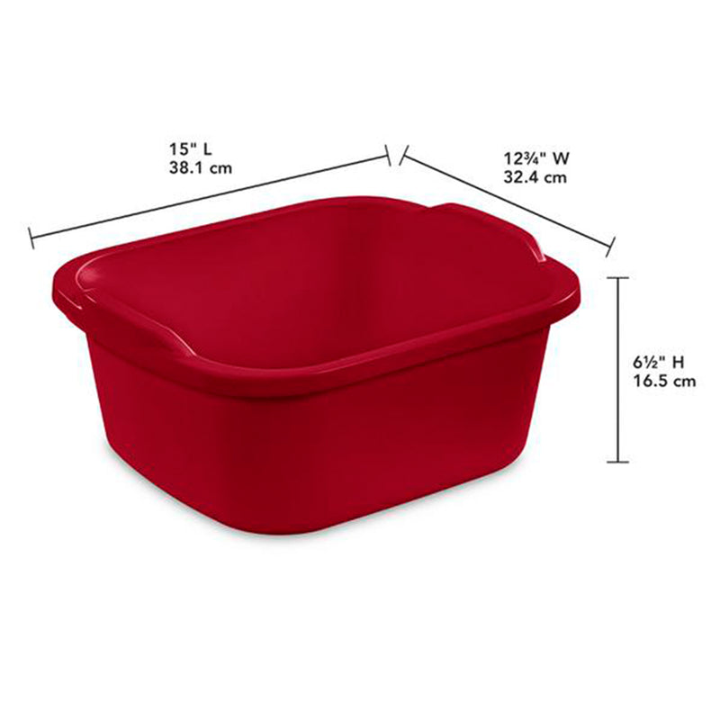 Sterilite Large Multi Function Home 12 Qt Sink Dish Washing Pan, Red (16 Pack)