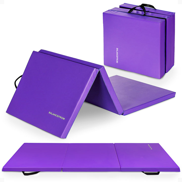 BalanceFrom Fitness GoGym 6x2' Folding Exercise Mat w/Handles, Purple (Open Box)